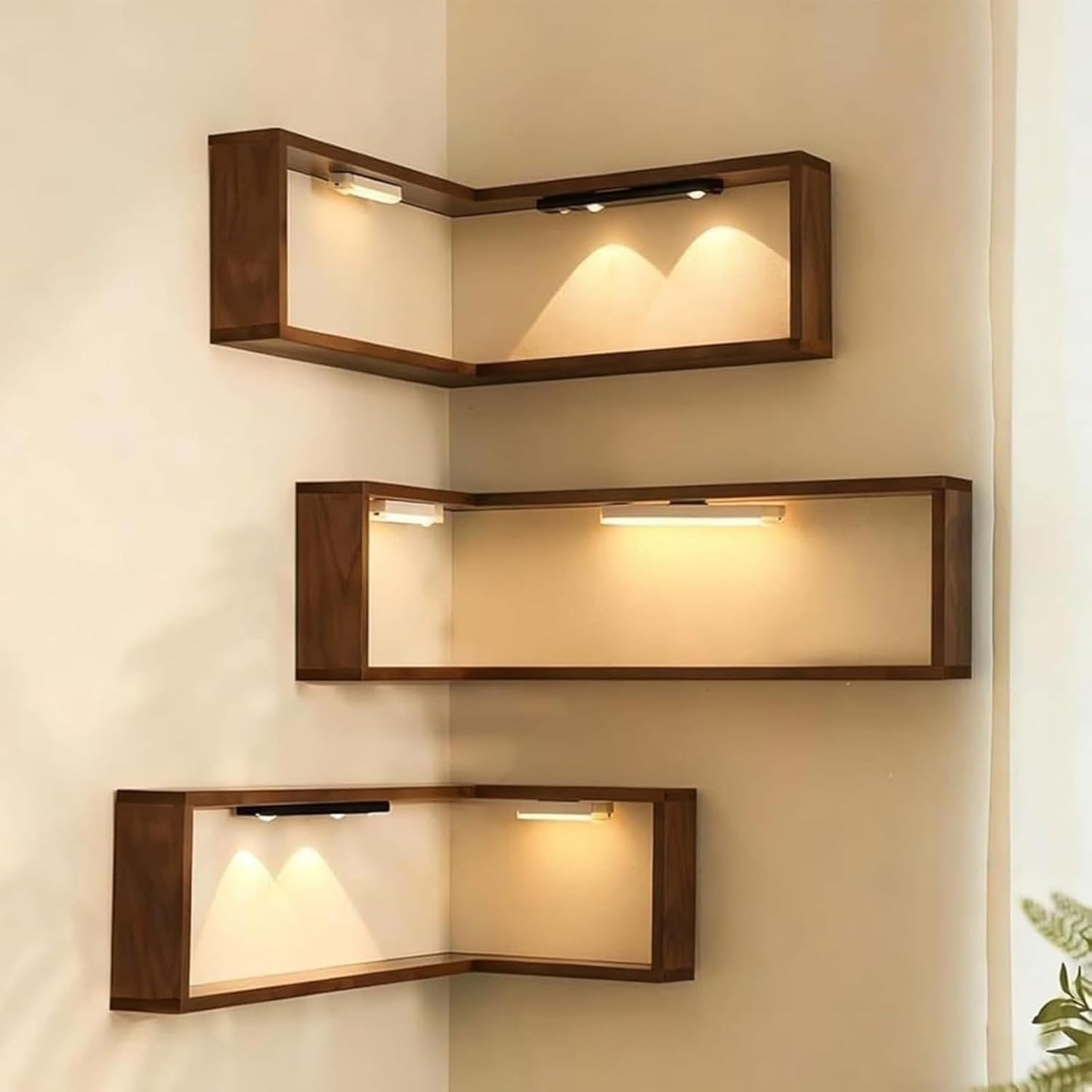 Corner Shelf with built-in LED lights | Set of 3