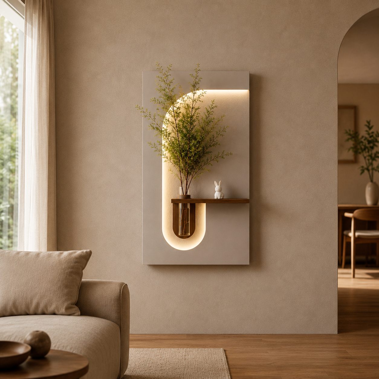 Arch Wall Panel | Backlit Shelf Decor Lumis Arch | LED Wall Shelf with Vase Arc Light Shelf | Warm LED Wall Decor