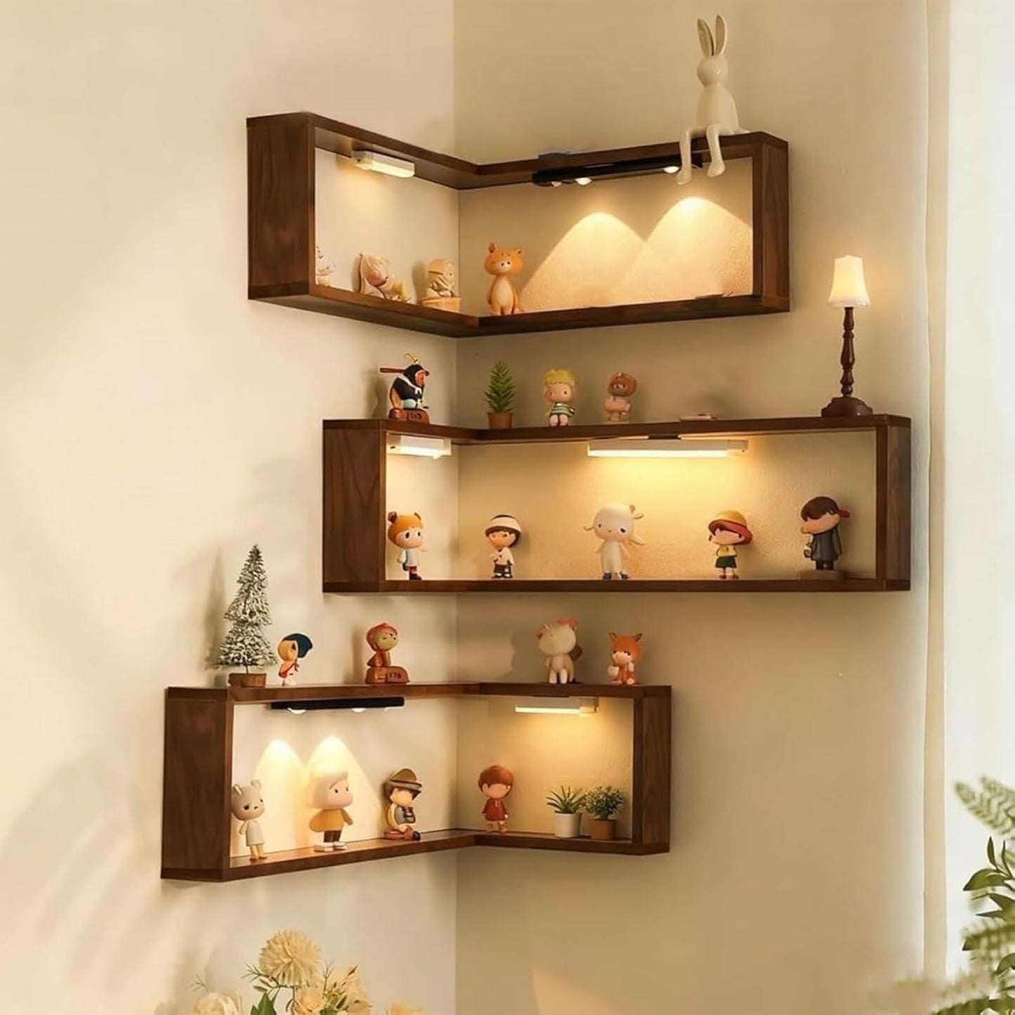 Corner Shelf with built-in LED lights | Set of 3