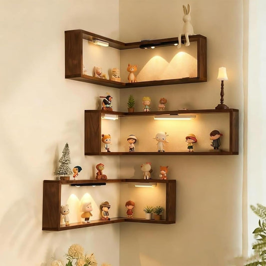 Corner Shelf with built-in LED lights | Set of 3