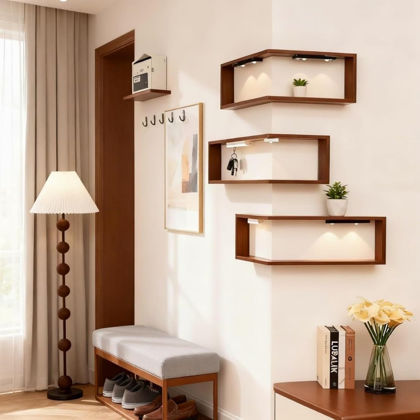 Corner Shelf with built-in LED lights | Set of 3