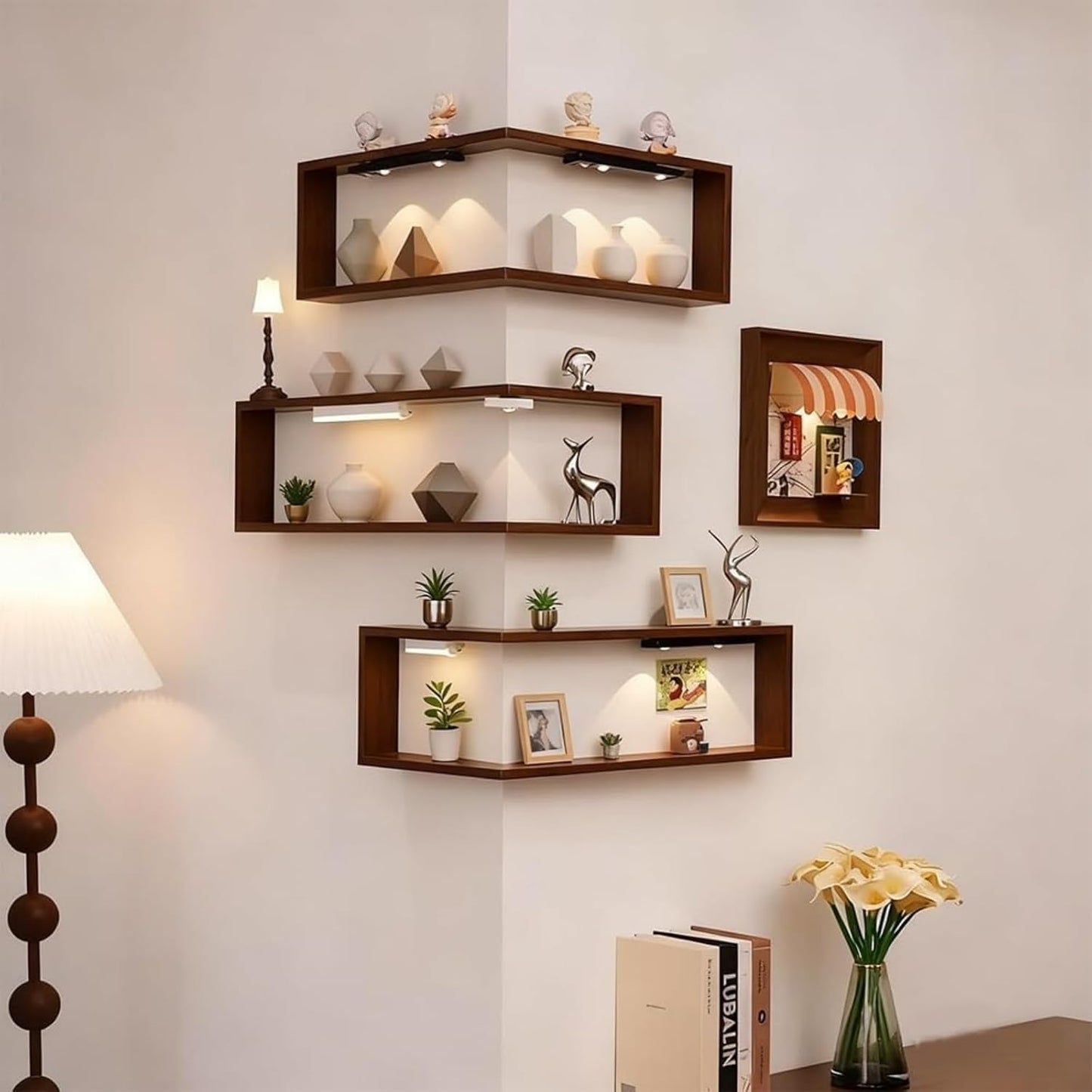 Corner Shelf with built-in LED lights | Set of 3