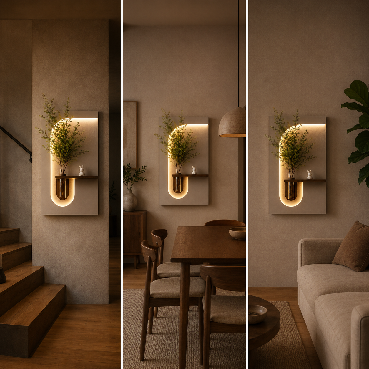 Arch Wall Panel | Backlit Shelf Decor Lumis Arch | LED Wall Shelf with Vase Arc Light Shelf | Warm LED Wall Decor