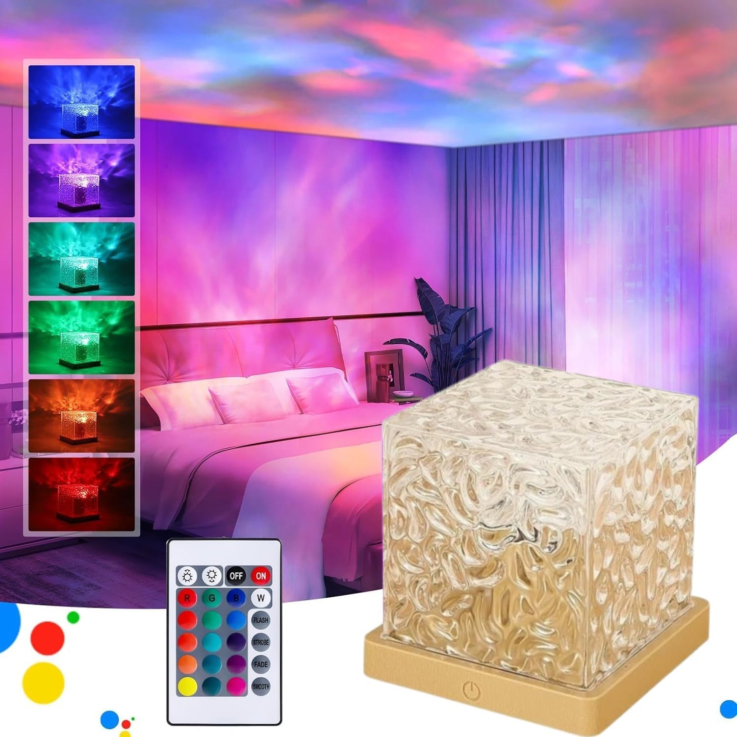 Ripple Cube | 16 colour LED crystal lamp | Ocean Wave Projector Lamp